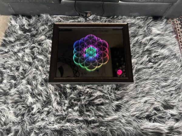 Infinity Mirror Coffee Table with Custom Flower of Life Sacred Geometry Design - Image 12
