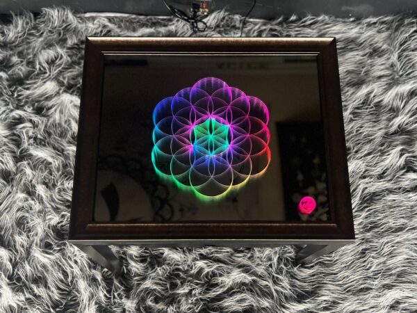 Infinity Mirror Coffee Table with Custom Flower of Life Sacred Geometry Design
