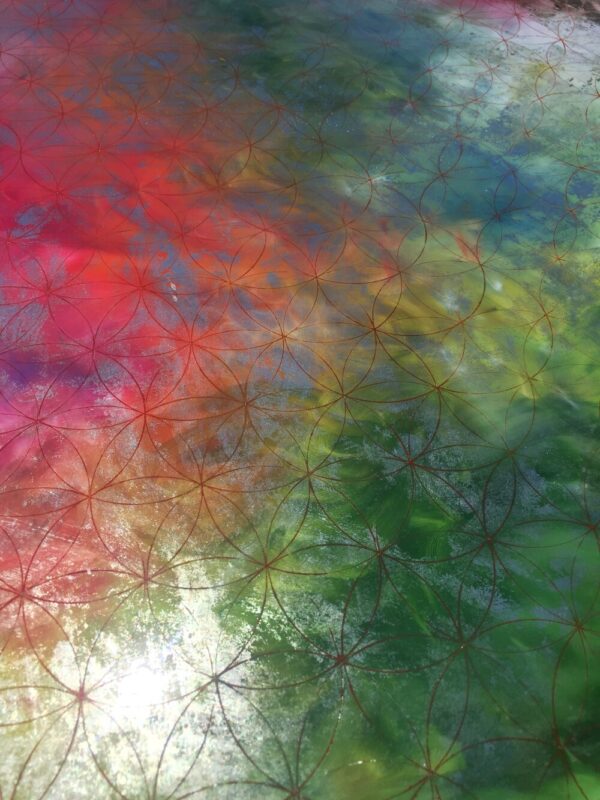 Rainbow Flower of Life Painted Mirror Art - Image 3