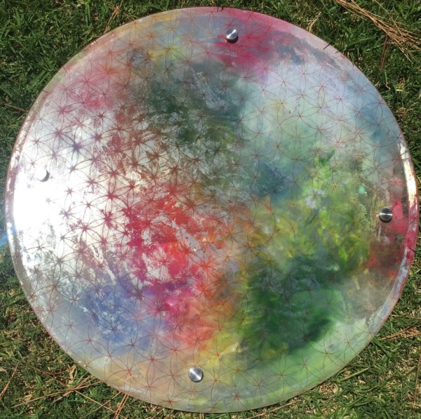 Rainbow Flower of Life Painted Mirror Art